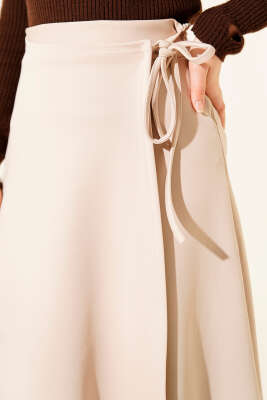 Yanı İp Bağcıklı Scuba Etek Bej - Etek