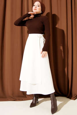 Yanı İp Bağcıklı Scuba Etek Beyaz - Etek