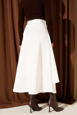 Yanı İp Bağcıklı Scuba Etek Beyaz - Etek