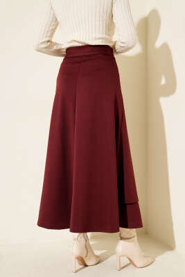 Yanı İp Bağcıklı Scuba Etek Bordo - Etek