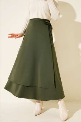 Yanı İp Bağcıklı Scuba Etek Haki 