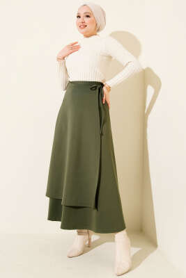 Yanı İp Bağcıklı Scuba Etek Haki - Etek