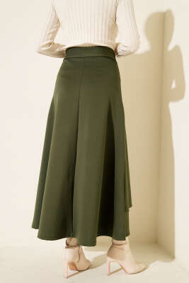 Yanı İp Bağcıklı Scuba Etek Haki - Etek