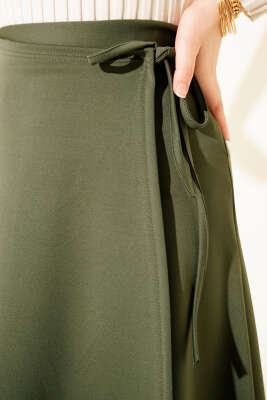 Yanı İp Bağcıklı Scuba Etek Haki - Etek