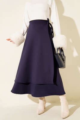 Yanı İp Bağcıklı Scuba Etek Lacivert 