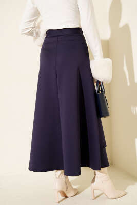 Yanı İp Bağcıklı Scuba Etek Lacivert - Etek