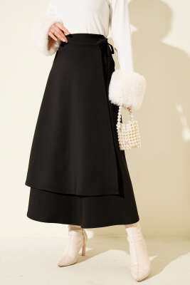 Yanı İp Bağcıklı Scuba Etek Siyah 