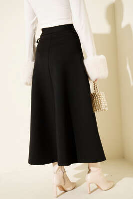 Yanı İp Bağcıklı Scuba Etek Siyah - Etek