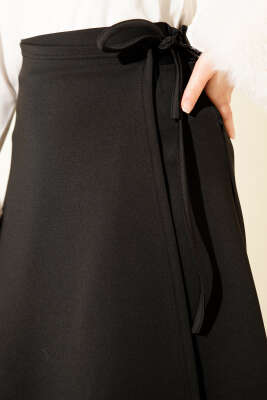 Yanı İp Bağcıklı Scuba Etek Siyah - Etek