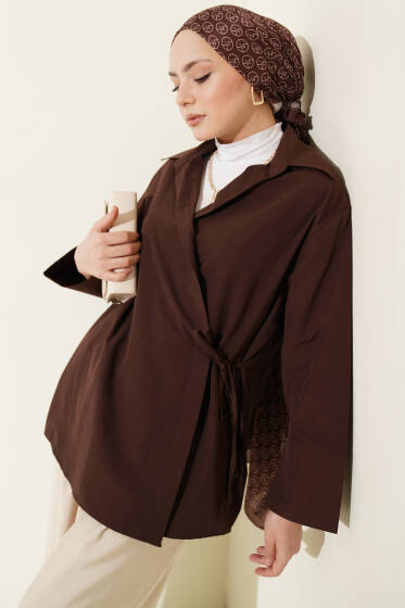 Yanı İp Bağlamalı Kimono Kahve - Dış Giyim&Mont