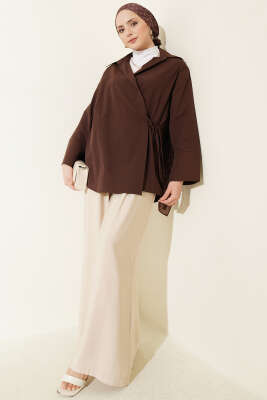 Yanı İp Bağlamalı Kimono Kahve - Dış Giyim&Mont