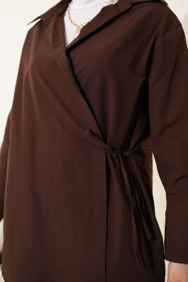 Yanı İp Bağlamalı Kimono Kahve - Dış Giyim&Mont