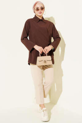 Yanı İp Bağlamalı Kimono Kahve - Dış Giyim&Mont