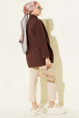 Yanı İp Bağlamalı Kimono Kahve - Dış Giyim&Mont