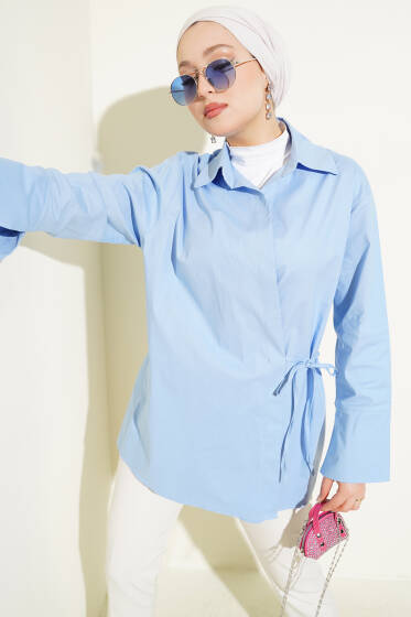 Yanı İp Bağlamalı Kimono Mavi - Dış Giyim&Mont