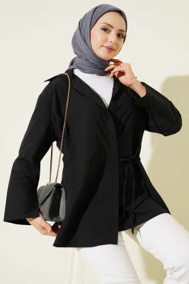 Yanı İp Bağlamalı Kimono Siyah - MISRA