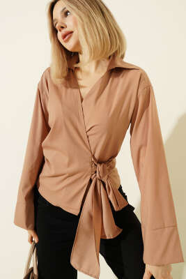 Yanı Kuşak Bağlamalı Kısa Gömlek Latte - CALİENTE