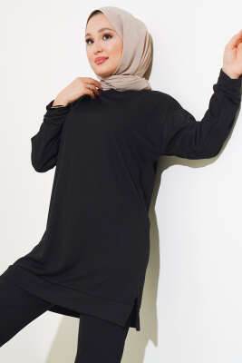 Yanı Yırtmaçlı Fitilli İkili Takım Siyah - İKİLİ TAKIM