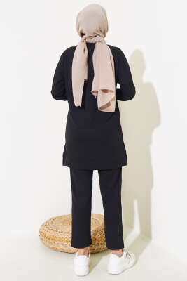 Yanı Yırtmaçlı Fitilli İkili Takım Siyah - İKİLİ TAKIM