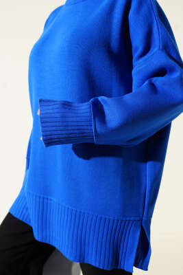 Yanı Yırtmaçlı Oversize Triko Tunik Saks - Tunik