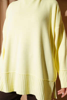 Yanı Yırtmaçlı Oversize Triko Tunik Sarı - Tunik