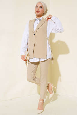 Yanları Açık Yelek Bej - Tunik