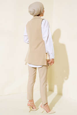 Yanları Açık Yelek Bej - Tunik