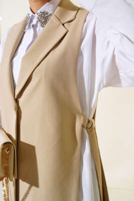 Yanları Açık Yelek Bej - Tunik