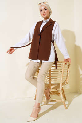 Yanları Açık Yelek Kahve - Tunik