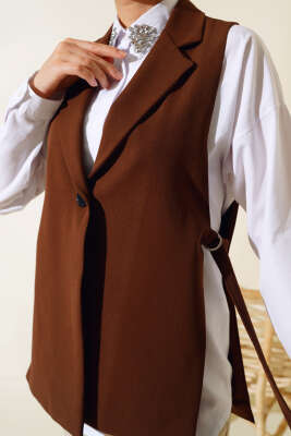 Yanları Açık Yelek Kahve - Tunik