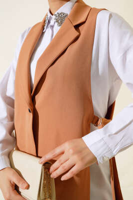 Yanları Açık Yelek Latte - Tunik