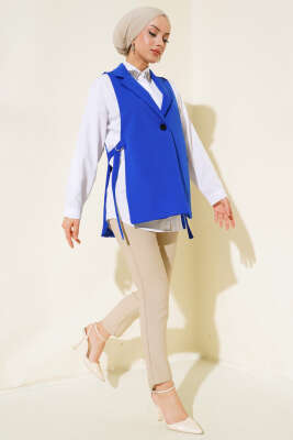 Yanları Açık Yelek Saks - Tunik