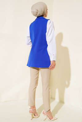 Yanları Açık Yelek Saks - Tunik