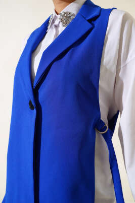 Yanları Açık Yelek Saks - Tunik