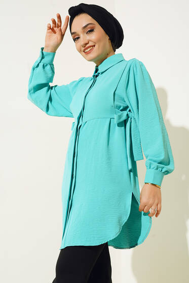 Yanları Bağlama Detaylı Gömlek Mint - Tunik