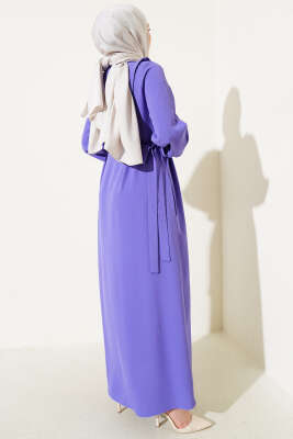 Yanları Bağlamalı Boydan Düğmeli Elbise Lila - Tesettür Elbise