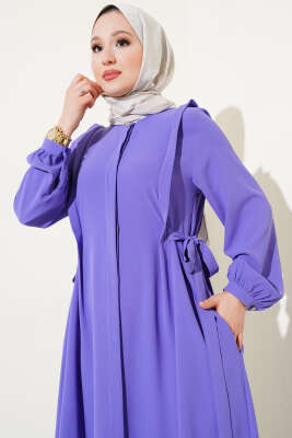 Yanları Bağlamalı Boydan Düğmeli Elbise Lila - Tesettür Elbise