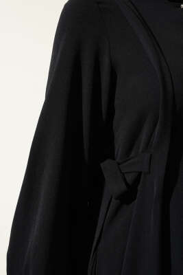 Yanları Bağlamalı Boydan Düğmeli Elbise Siyah - Tesettür Elbise