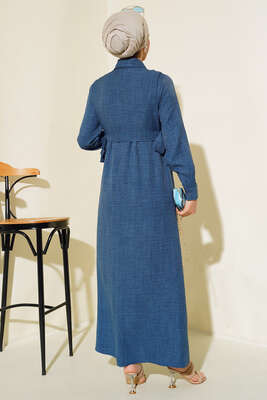 Yanları Bağlamalı Elbise İndigo - Tesettür Elbise