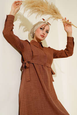 Yanları Bağlamalı Elbise Kahve 