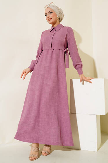 Yanları Bağlamalı Elbise Magenta - Elbise