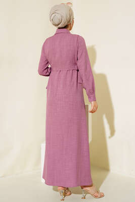 Yanları Bağlamalı Elbise Magenta - Tesettür Elbise