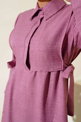 Yanları Bağlamalı Elbise Magenta - Tesettür Elbise