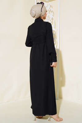 Yanları Bağlamalı Elbise Siyah - Tesettür Elbise