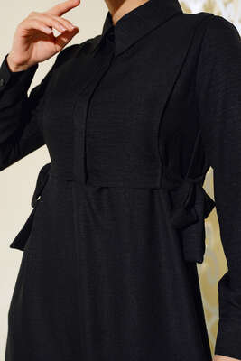 Yanları Bağlamalı Elbise Siyah - Tesettür Elbise