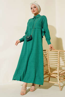 Yanları Bağlamalı Elbise Yeşil 