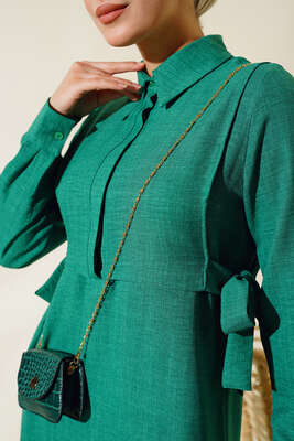 Yanları Bağlamalı Elbise Yeşil - Tesettür Elbise