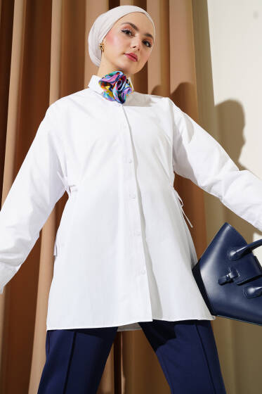 Yanları Bağlamalı Gömlek Beyaz - Gömlek