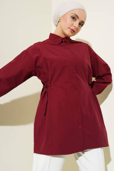 Yanları Bağlamalı Gömlek Bordo - Gömlek