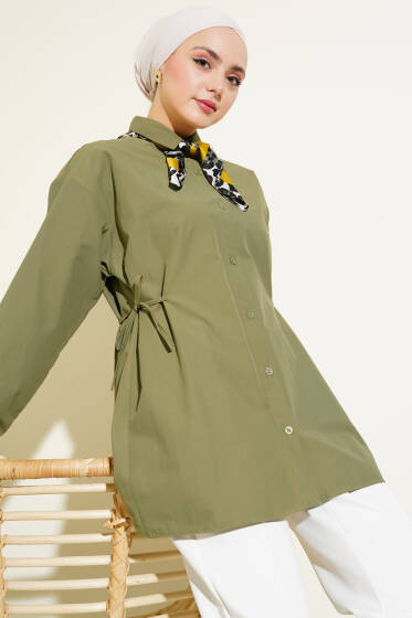 Yanları Bağlamalı Gömlek Haki - Gömlek